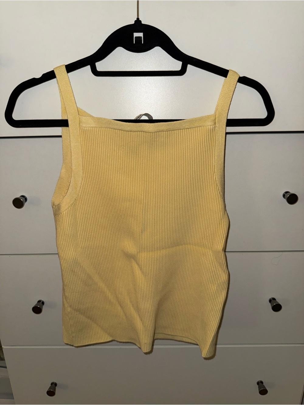 Abercrombie & Fitch Ribbed Square-Neck Tank Top - Pale Yellow